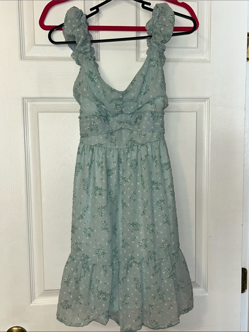 Altar'd State Mint Floral Ruffle Strap Dress